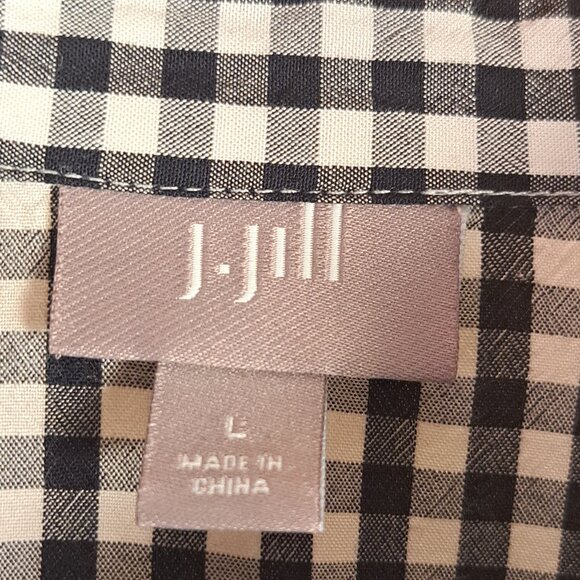 J Jill Gingham Black White Button Down Sz L - Picture 2 of 8